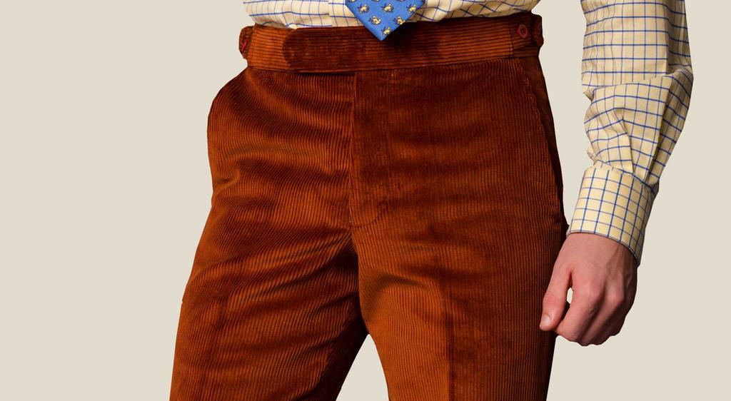 a pair of dark orange corduroy trousers