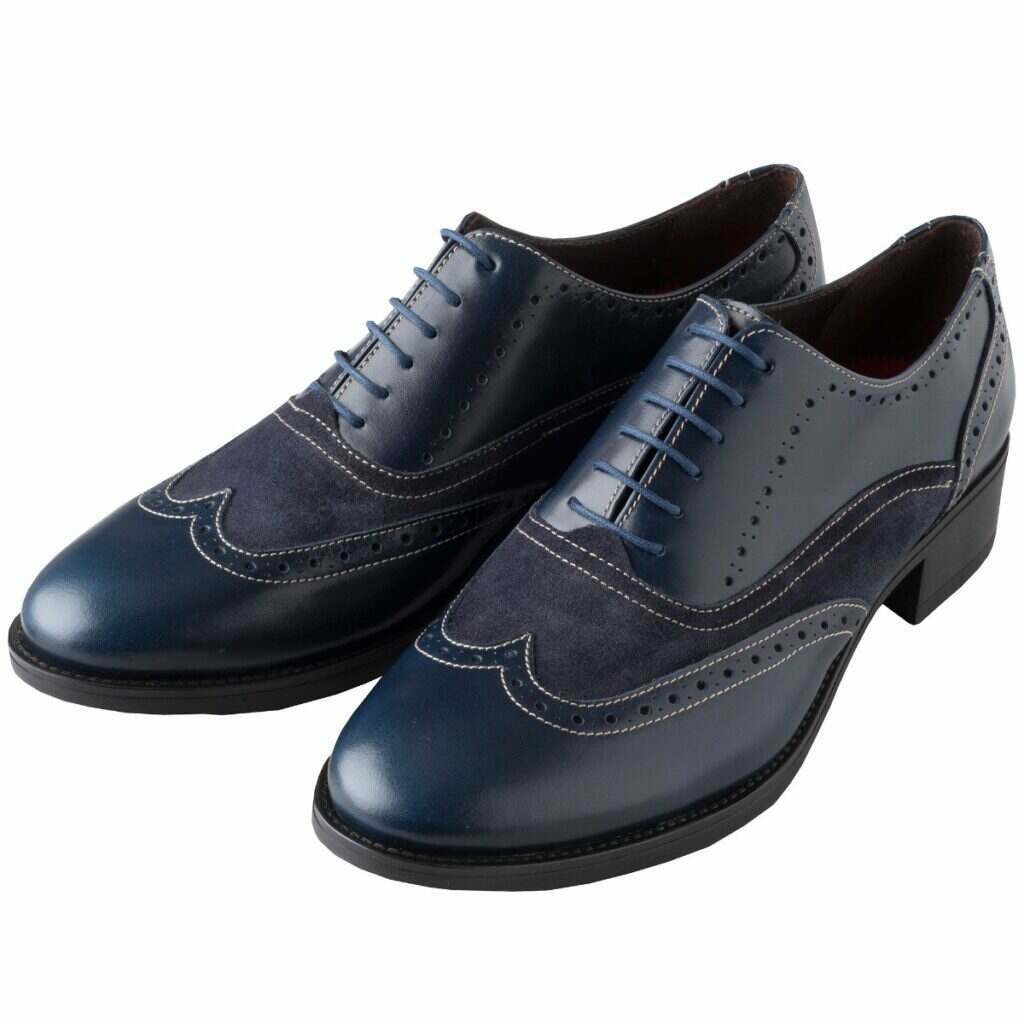 the classic navy leather and suede brogues from Cordings, that finish off a woman's English wardrobe perfectly