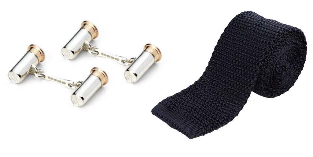 Knitted silk ties and cartridge cufflinks