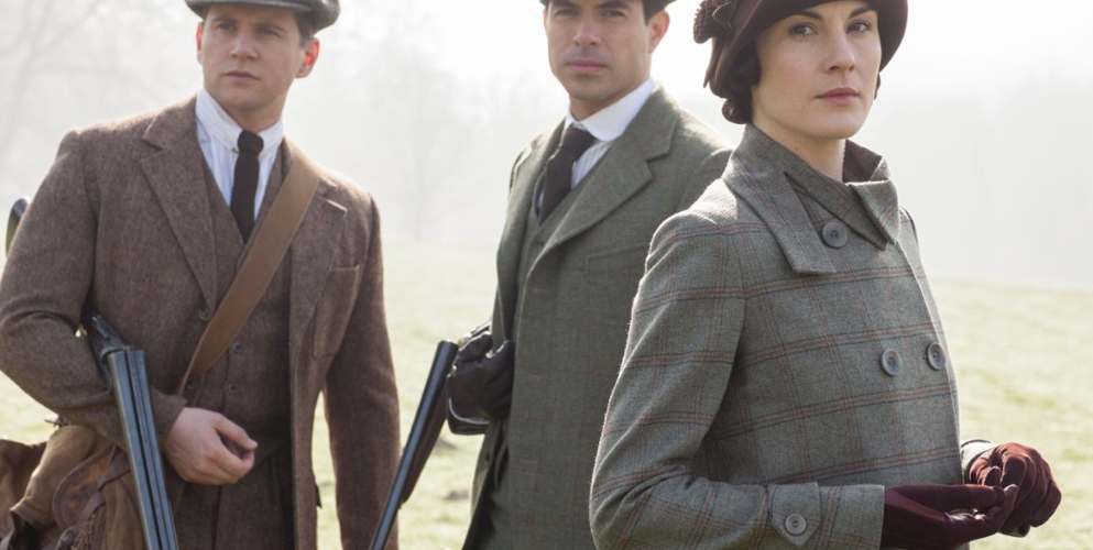 Lady Mary from Downton Abbey wearing tailored British tweed jacket