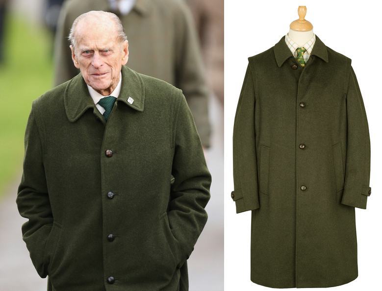 Prince Philip wearing a long green Loden Coat