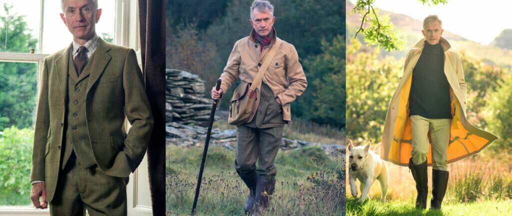 David in the countryside wearing Cordings Tweed and Mackintosh