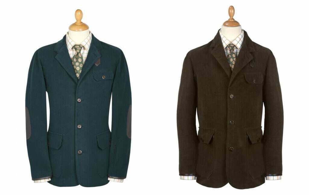 Cordings moleskin jacket in forest green and brown