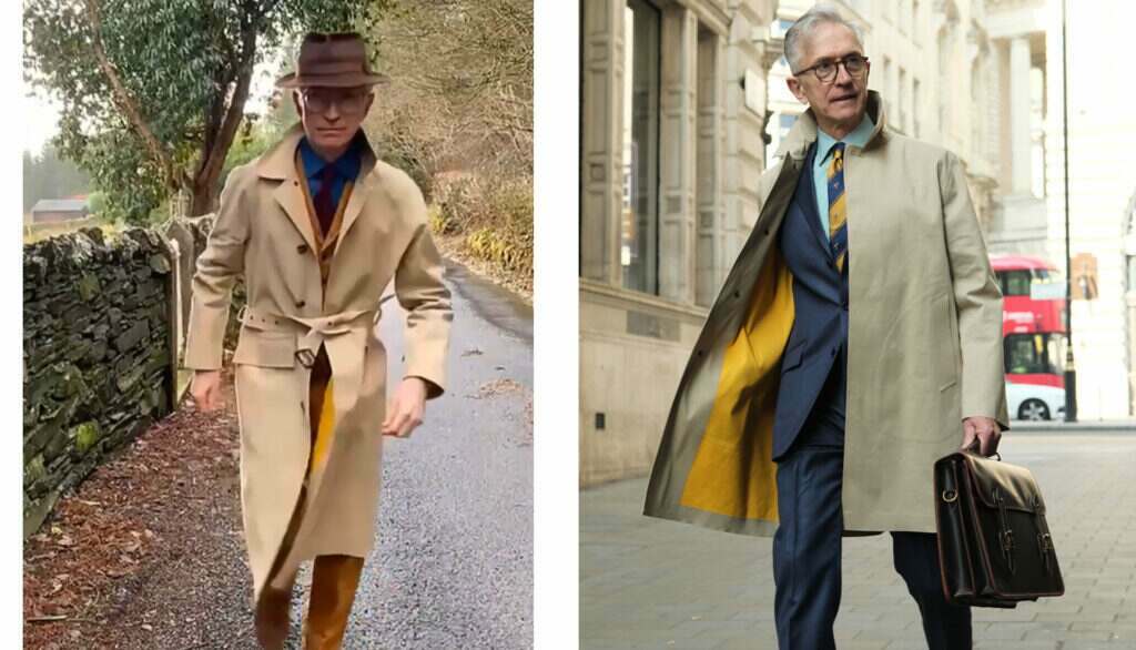 David from the Grey Fox Blog wearing Cordings Iconic Mackintosh Coat. 