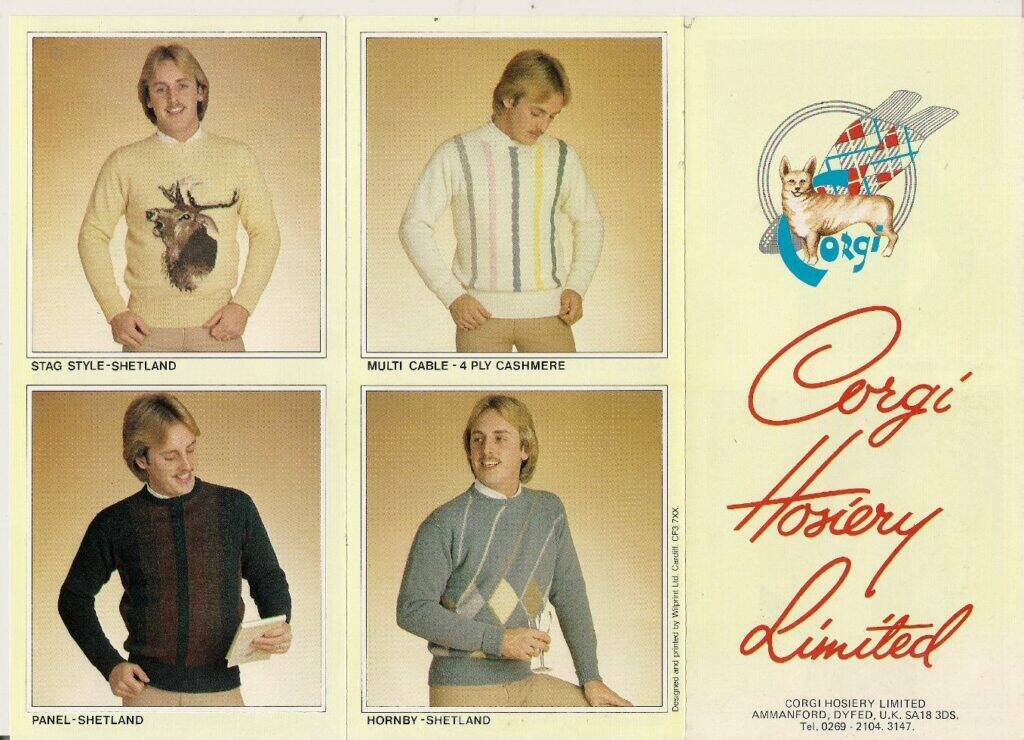 Corgi Hosiery advertisement from the 1980s for knitwear jumpers. 